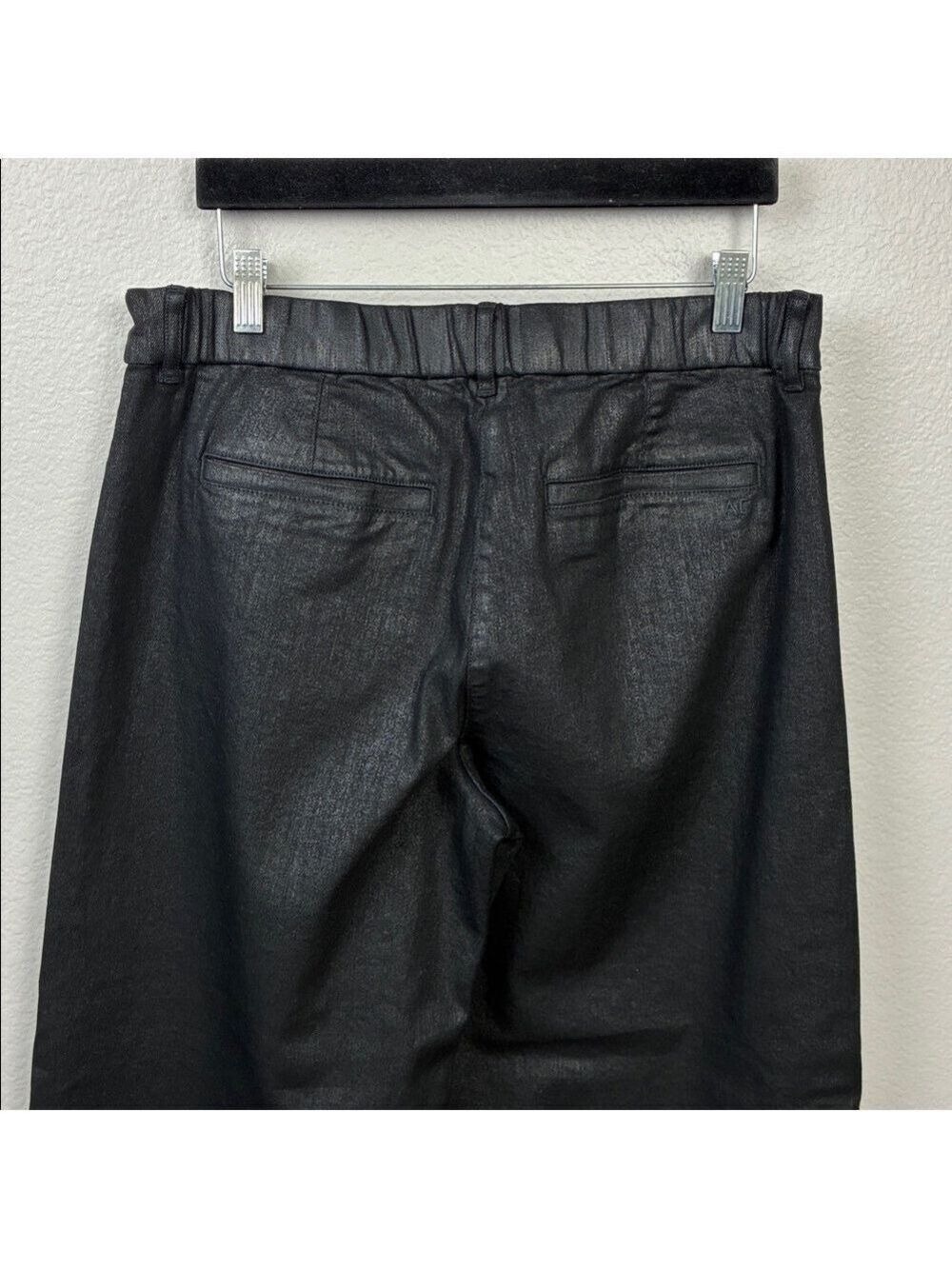 American Eagle Jeans Wide Leg High Rise Black Coated Trouser Pants 10 - Picture 7 of 9